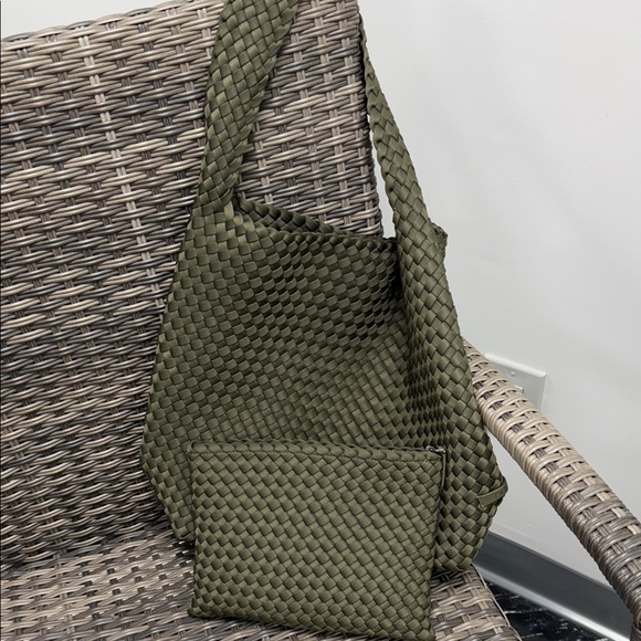 Handbags - NAGHEDI Olive Green Woven Shoulder HOBO Bag with Pouch - Women Bags
